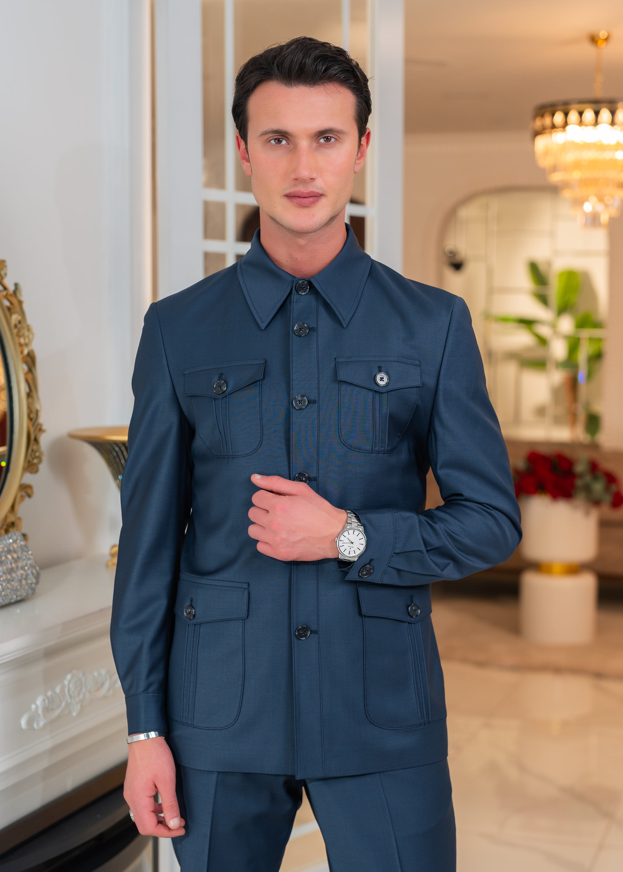 Safari à col chemise Bleu Ardoise - Zignelli